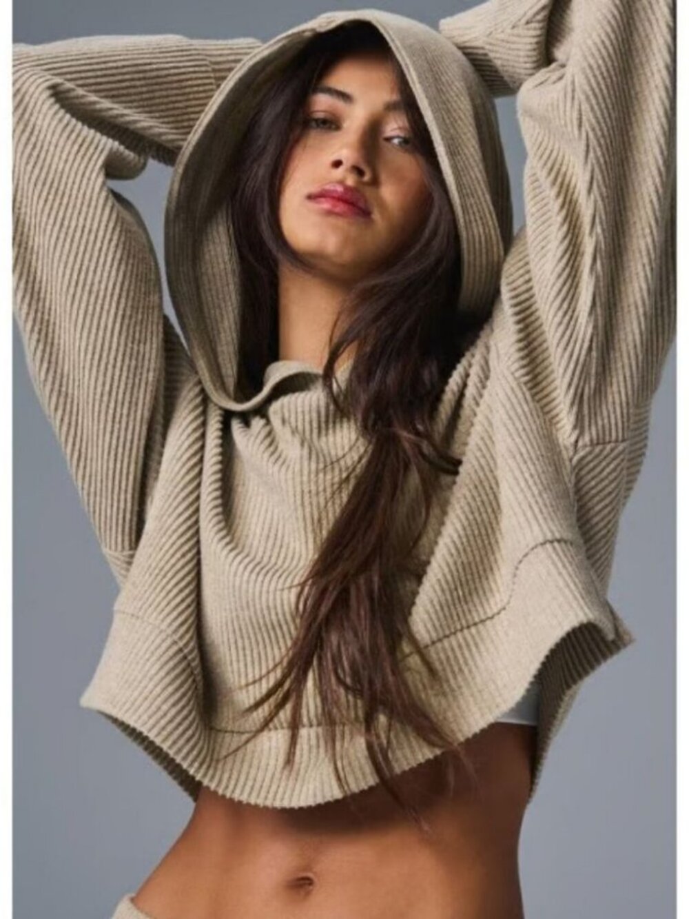 Alo Yoga Muse Cropped Hoodie Gravel Heather / Size Medium